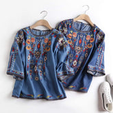 Marlee Floral Embroidery Denim Blouse